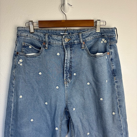 Old Navy Extra High Rise Sky Hi Wide Leg Jeans Daisy Embroidered Size 12 - Picture 2 of 12